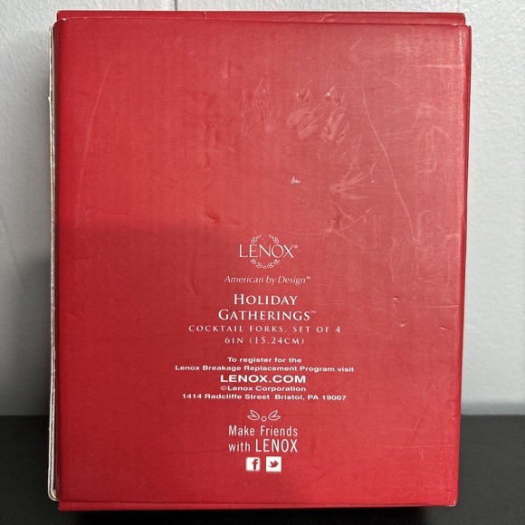 Set of 4 Vintage Lenox Holiday Gatherings Cocktail Forks NEW in BOX - Picture 2 of 8